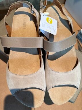 BenVado Natasha Couture Taupe Suede Elastic-Strap Sandals